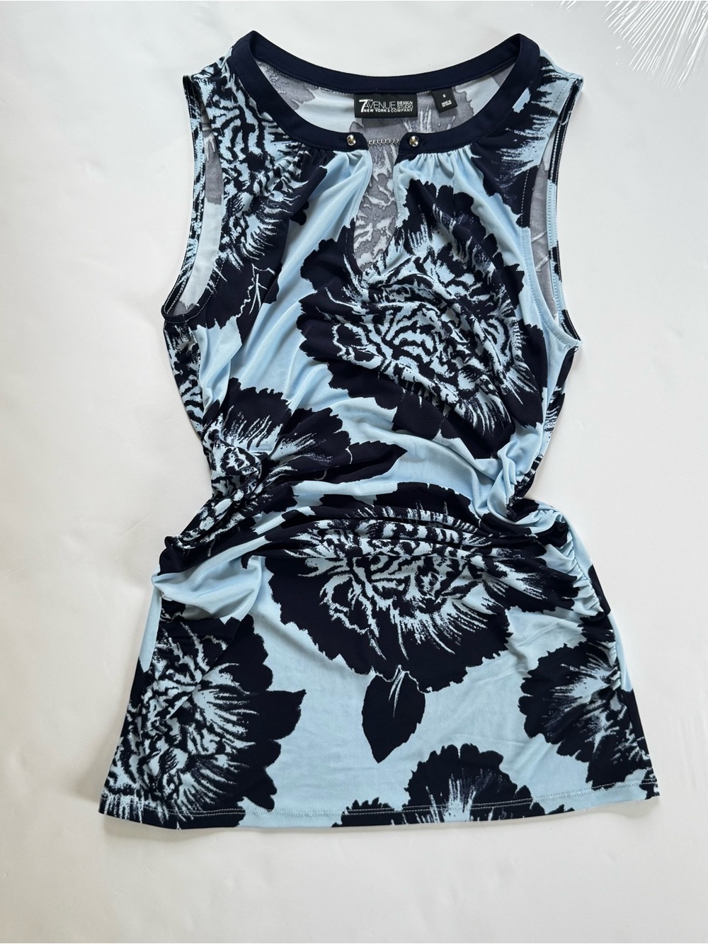 Avenue Navy and Light Blue Floral Sleeveless Shell